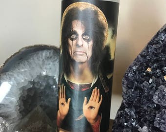 Alice Cooper grappige gebedskaars, beroemdheid gebedskaars, grappige religieuze kaars,