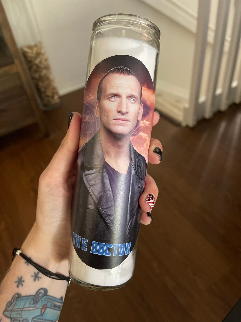 Christopher Eccleston Funny Prayer Candle, Doctor Who prayer Candle, 9th Doctor Prayer Candle, Funny Religious Candle image 1