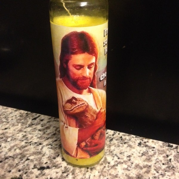 Jesus and Rex Funny Prayer Candle, Noahs Ark prayer Candle, Funny Religious Candle