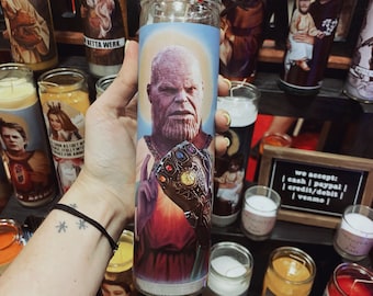 Thanos Themed Prayer Candle, Infinity Gauntlet Funny Prayer Candle