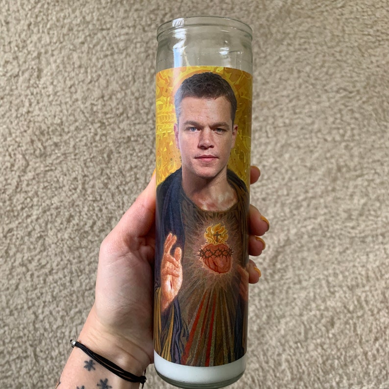 Matt Damon Funny Prayer Candle, joke prayer candle, Celebrity candle image 1