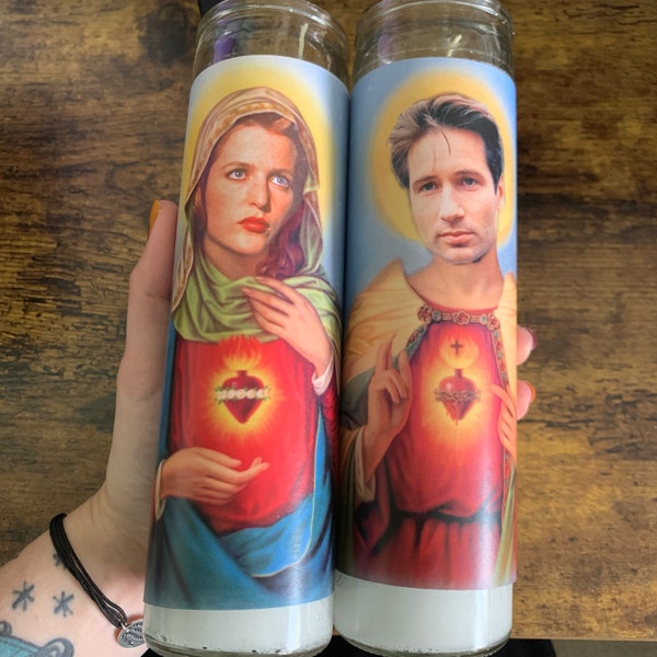 X Files Prayer Candle, Mulder prayer Candle, Scully Religious Candle, Aliens Candle