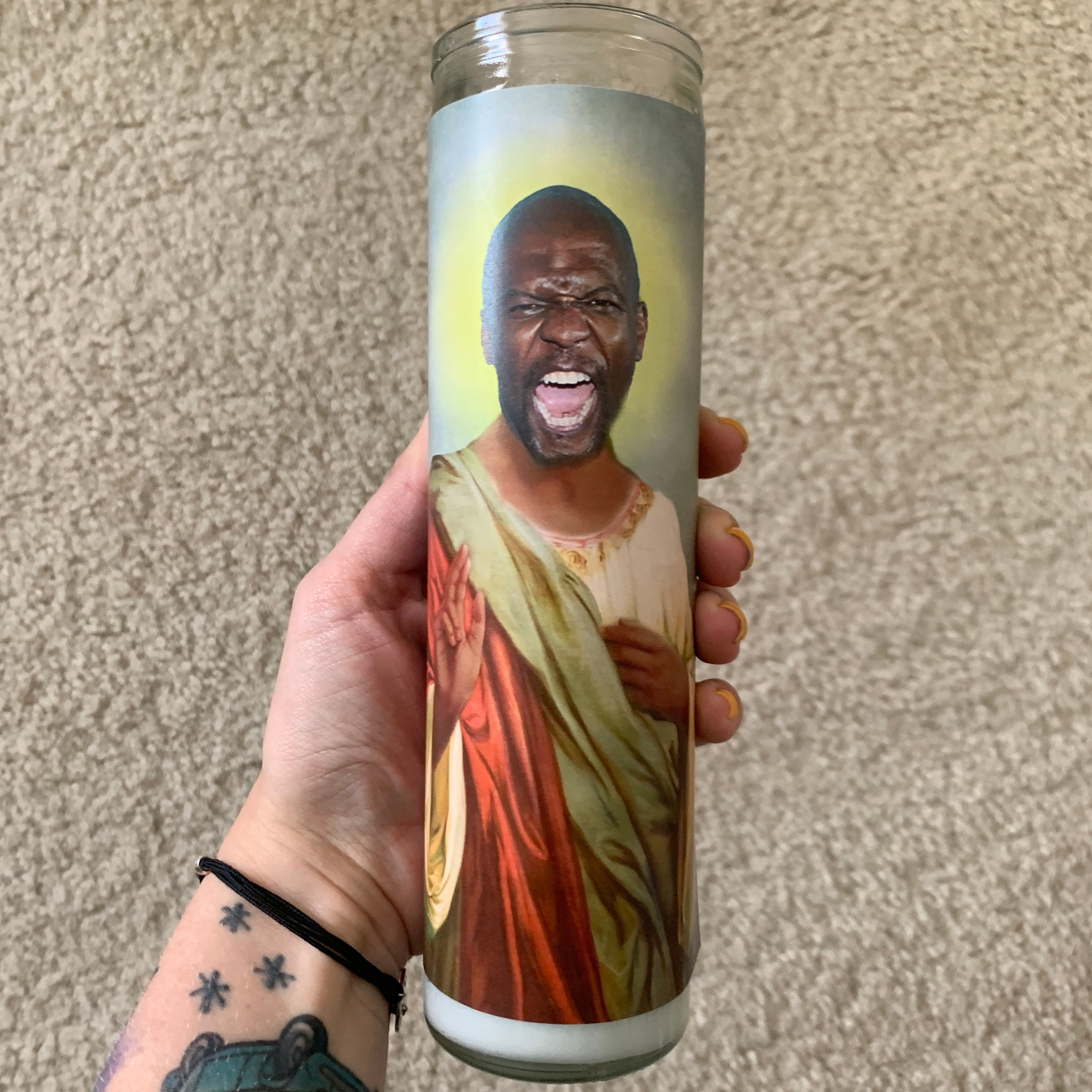 Terry Crews Funny Prayer Candle, joke prayer candle, Celebrity candle