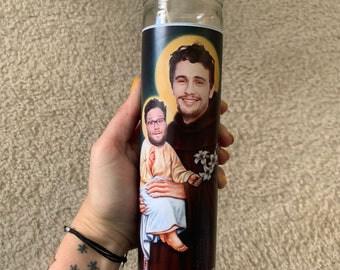 Seth Rogan and James Franco Funny Prayer Candle, joke prayer candle, Celebrity candle