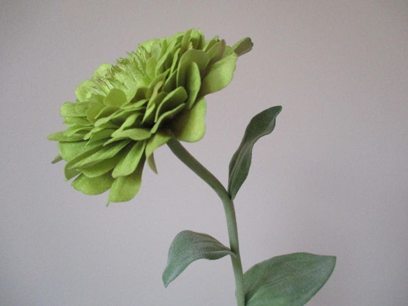 3 Green Zinnia Floral Stems 26 Long Stem 3.5 Wide Bloom Silk Floral Supplies DIY Home Decor Flowers #221B