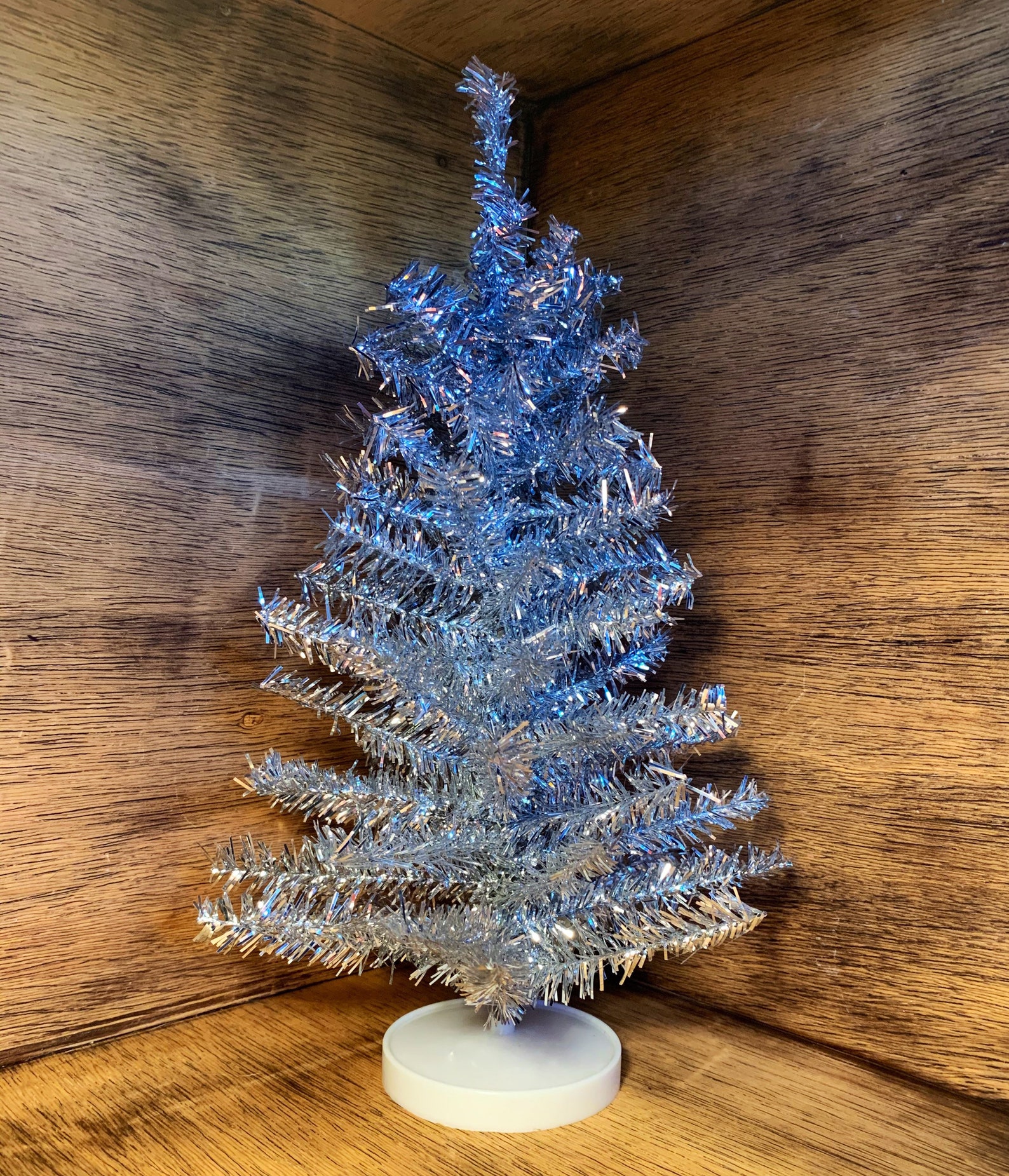 Vintage Tinsel Christmas Tree Silver Tinsel 13 tall Etsy