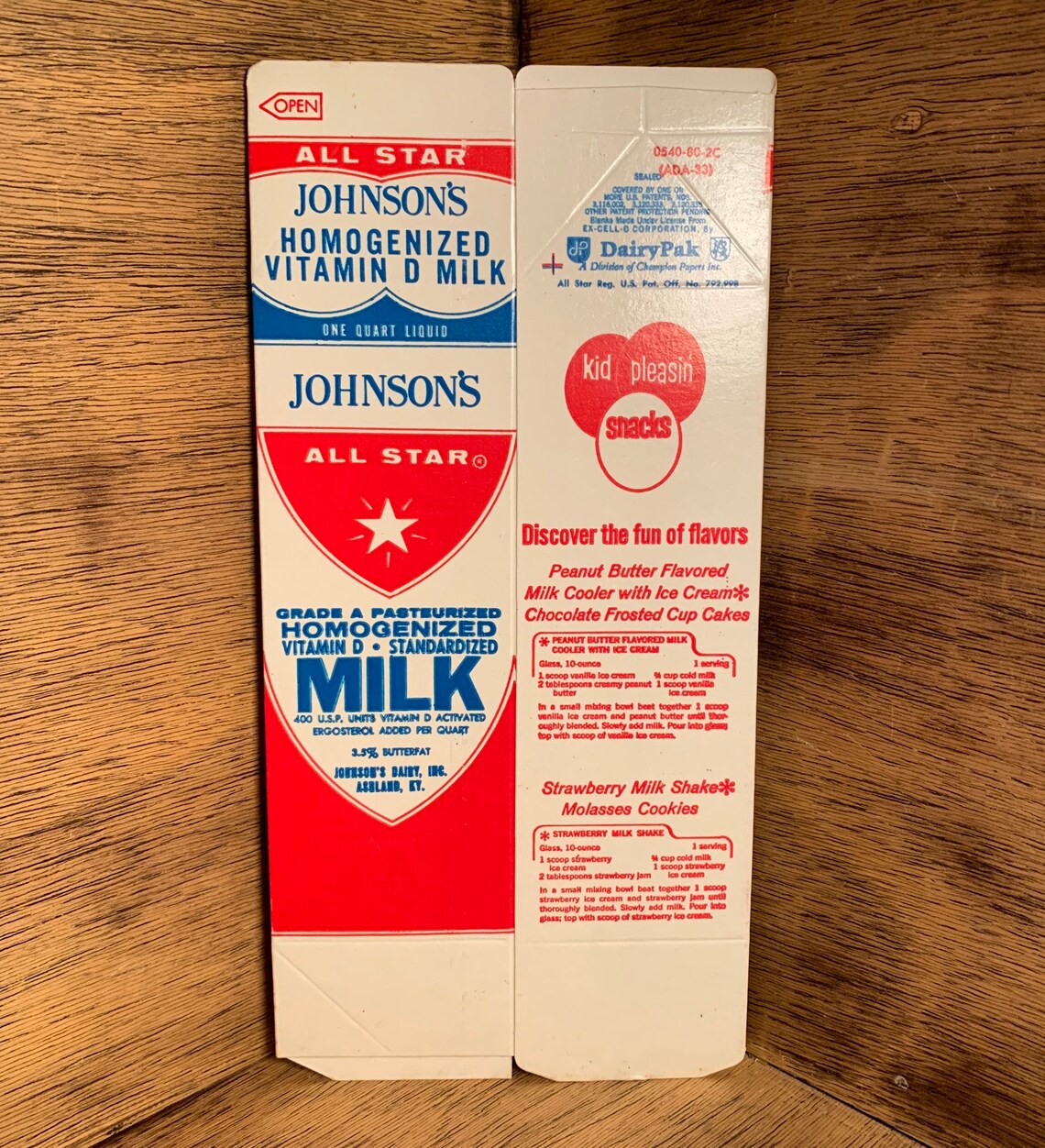 Vintage Milk Carton One Quart Johnsons Dairy Ashland KY Etsy