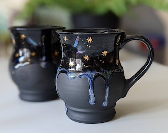 PRE-ORDER- Galaxy Mug 22k Gold, Star Mug, Night Sky Mug, Boho Coffee Cup, Star Cup, Cosmic Gift, Celestial Mug, Drippy Mug, Gothic