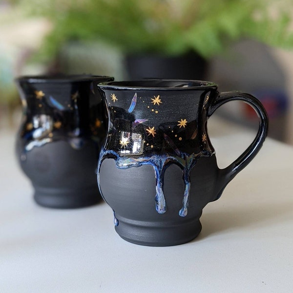 PRE-ORDER- Galaxy Mug 22k Gold, Star Mug, Night Sky Mug, Boho Coffee Cup, Star Cup, Cosmic Gift, Celestial Mug, Drippy Mug, Gothic