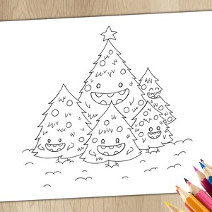Christmas Trees Printable Coloring Page Instant Download