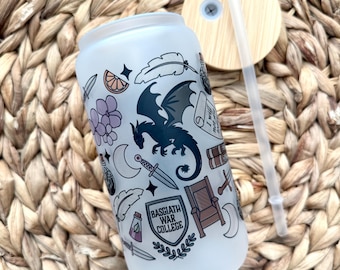 Tasse en verre livre quatrième aile / tasse à café dragon / tasse en verre pour bibliothécaire / cadeaux quatrième aile / produits dérivés quatrième aile / cadeaux livre / tempête d'onyx