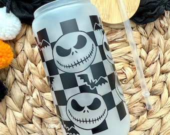 Vaso de cristal de Jack Skellington / Vaso de cristal de esqueleto / Vaso de cristal de Halloween / Vaso espeluznante / Vaso de cristal de calabaza / Regalo de Halloween