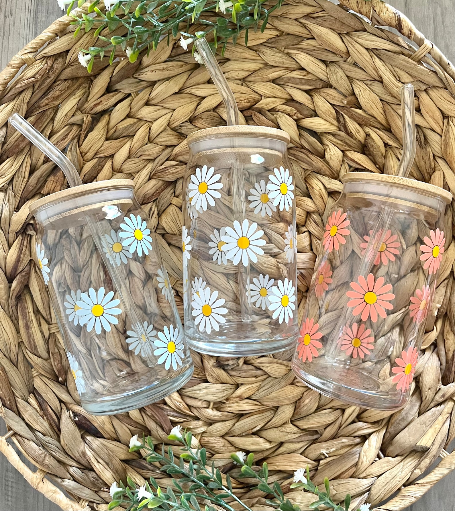 Daisy Glass Cup / Flower Glass Cup / Iced Coffee Cup / Libbey Etsy