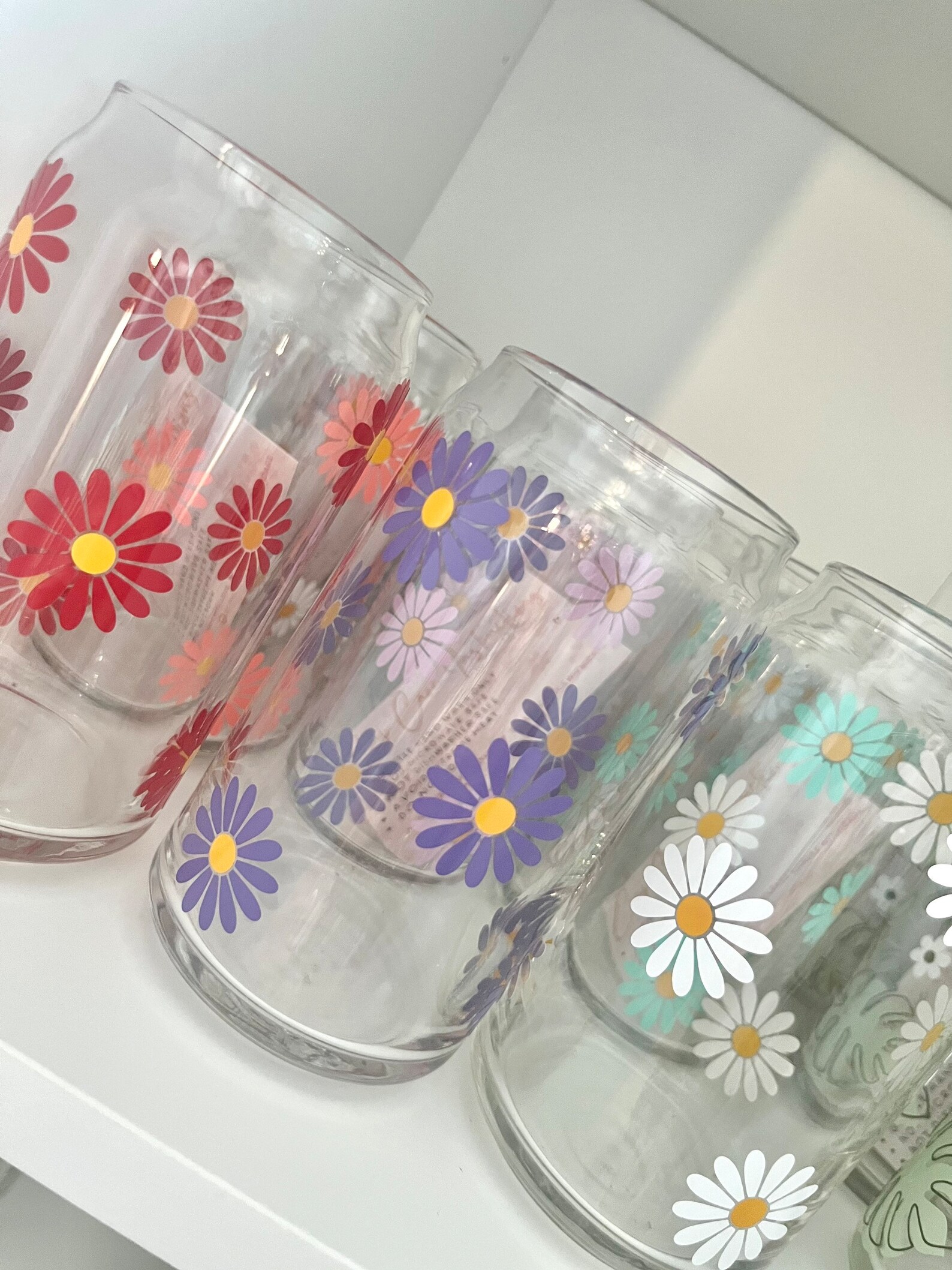Daisy Glass Cup / Flower Glass Cup / Iced Coffee Cup / Libbey Etsy