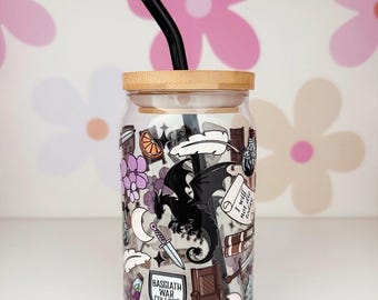 Tasse en verre livre quatrième aile / tasse à café dragon / tasse en verre pour bibliothécaire / cadeaux quatrième aile / produits dérivés quatrième aile / cadeaux livre / tempête d'onyx