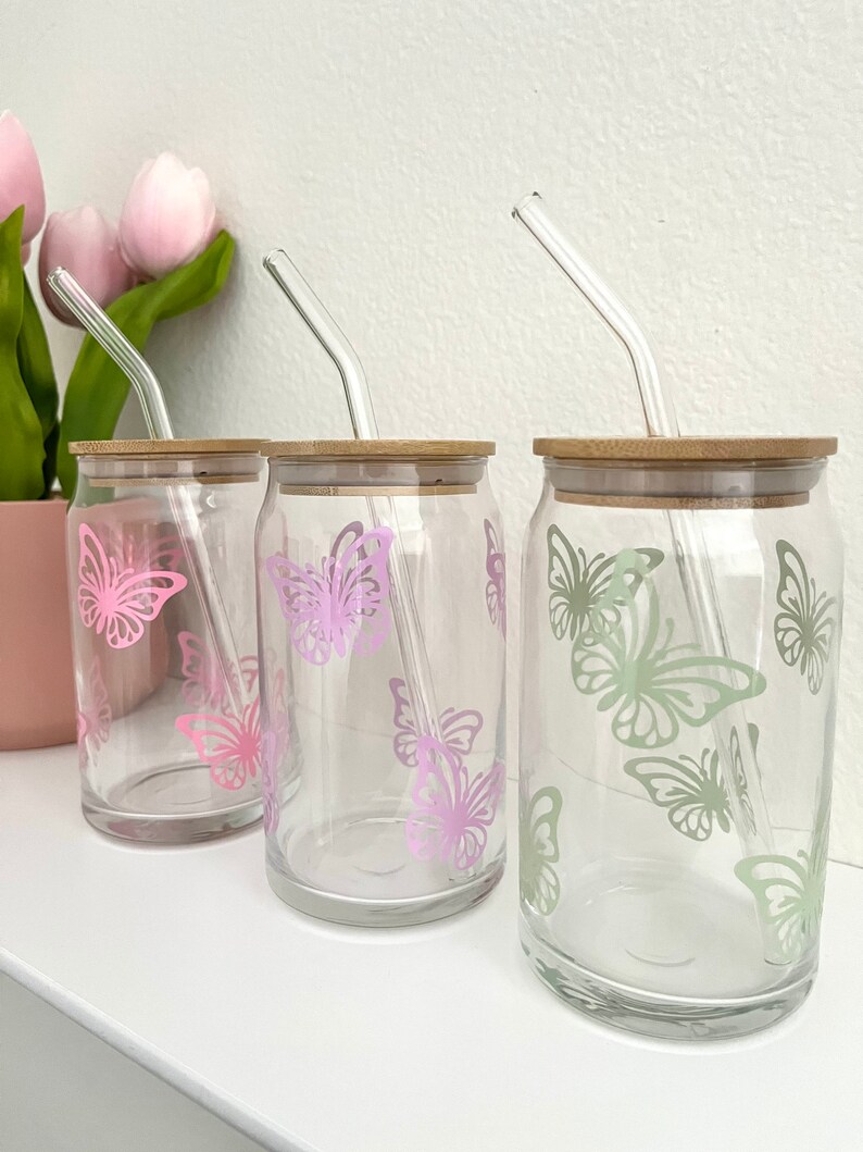 Butterfly Glass Cup / Spring Cup / Iced Coffee Glass / Libbey Etsy