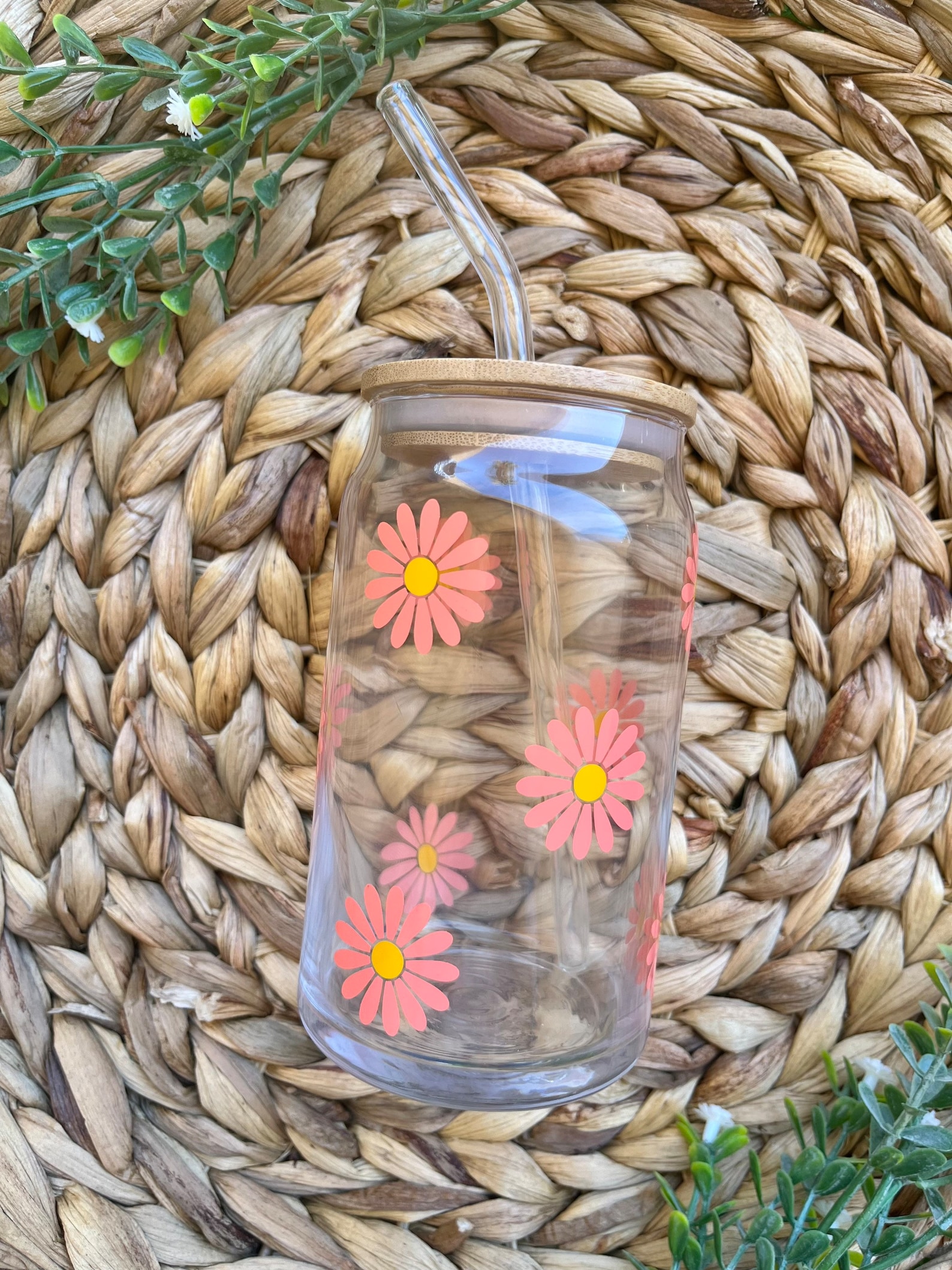 Daisy Glass Cup / Flower Glass Cup / Iced Coffee Cup / Libbey Etsy
