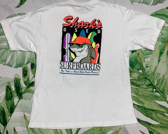 90's Single Stitch Shark Surfboards Tshirt Surfer T Shirt Surf T-Shirt Neon 90s Medium