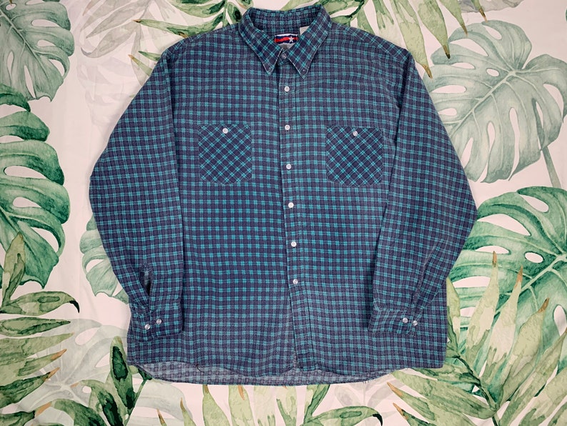 90s Plaid Flannel Button Up Checkered Button Down Oxford XXL