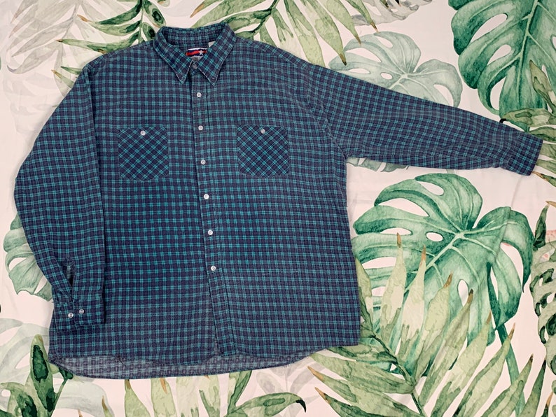 90s Plaid Flannel Button Up Checkered Button Down Oxford XXL