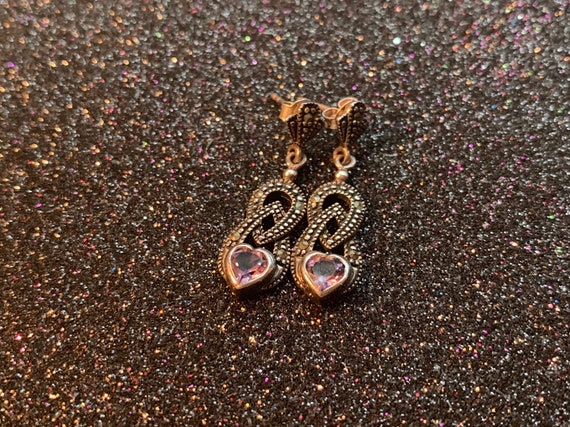 Sterling Silver Amethyst Heart Earrings Valentine… - image 5