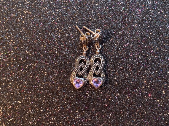 Sterling Silver Amethyst Heart Earrings Valentine… - image 4