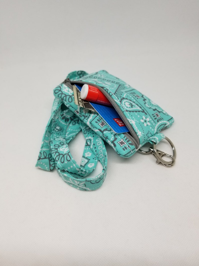 Light Blue Bandana Paisley ID Wallet Lanyard Student ID Etsy