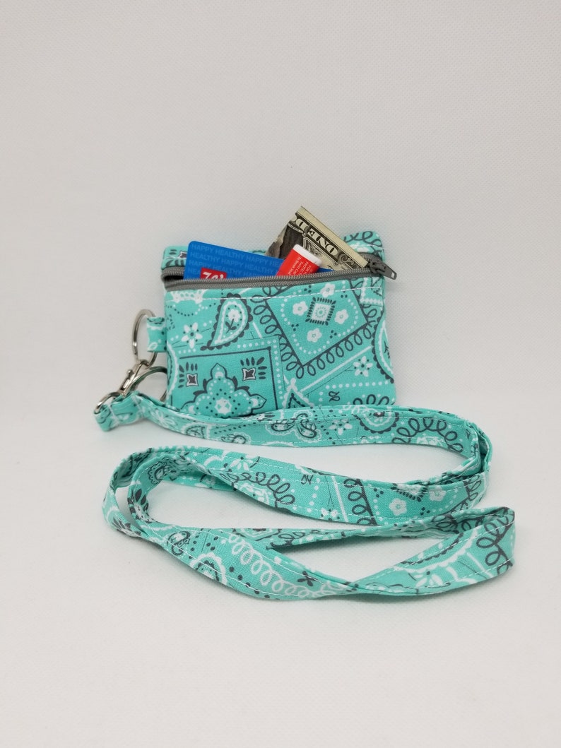 Light Blue Bandana Paisley ID Wallet Lanyard Student ID Etsy