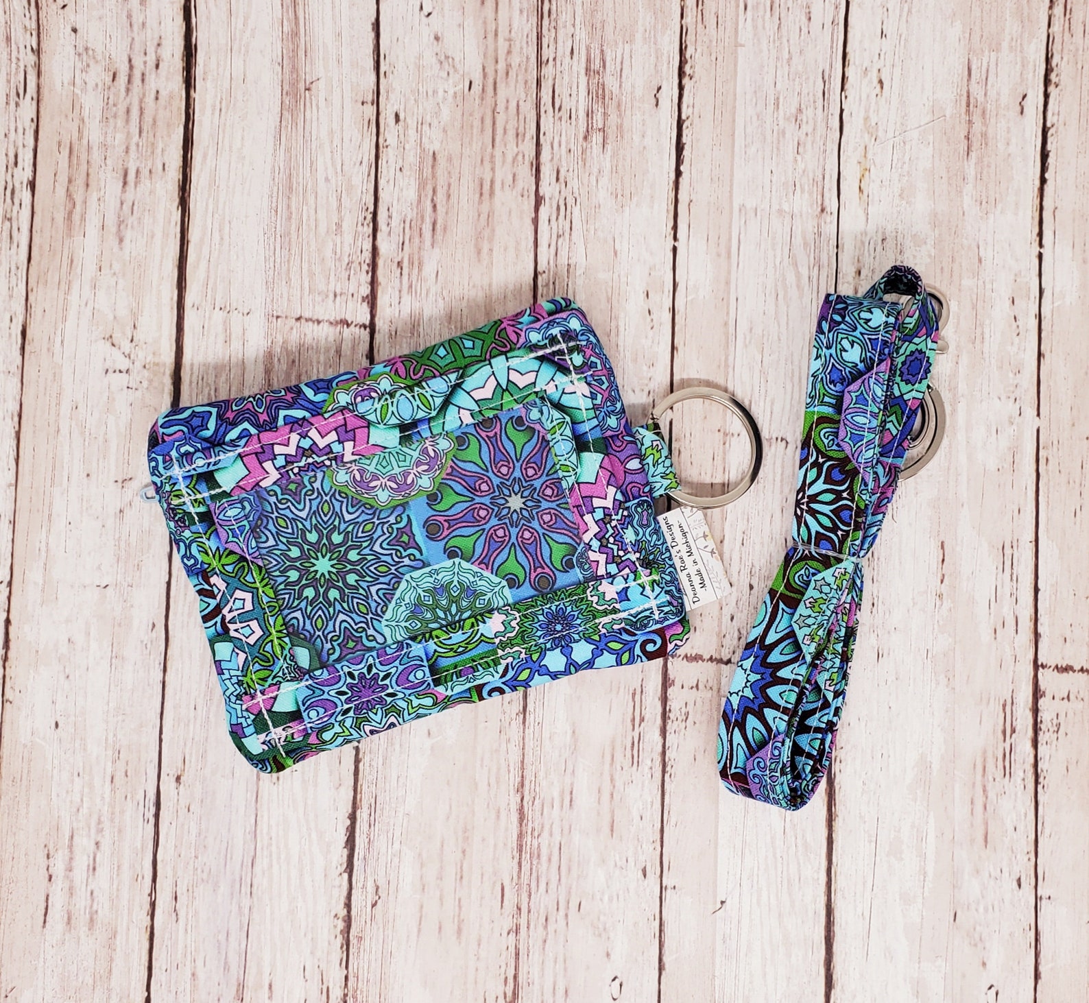 Boho Blue ID Wallet Lanyard, Hippie Wallet Lanyard, Student ID Lanyard, ID Lanyard, Wallet