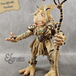 Elgrom the Wizard Troll - OOAK Handmade Fantasy Doll - Poseable Art Figure - Free Shipping + Promocode - Art doll - Whimsical - Collectible