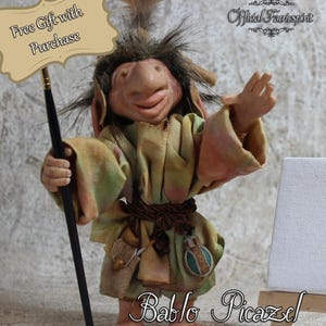 Bablo Picazel - Lo gnomo pittore - Bambola snodabile OOAK - Creatura del bosco - Spedizione gratuita + omaggio - Bambola artistica