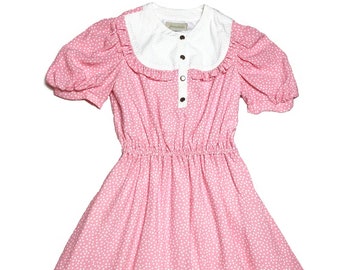 Vestido de niña con lunares rosas con cintura elástica de inspiración vintage para cualquier ocasión