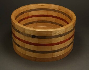 Large Cherry Salad Bowl with Walnut and Padauk Stripe