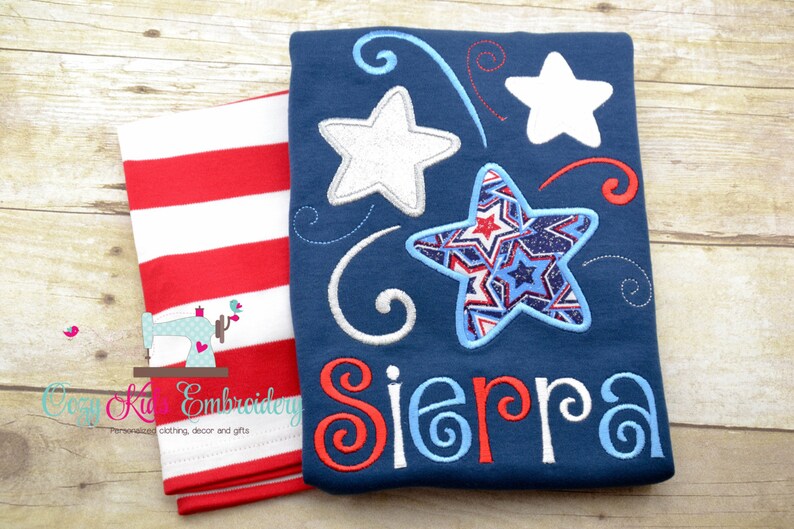 4th of July PJS Applique Pajamas Star Pajamas Girl Pajamas, Fourth of July Pajamas Summer Pajamas Patriotic Pajamas
