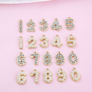 10PCS Pearl Number Charms, Crystal Charm Pendant,Rhinestone Charms, Tiny Charm, Jewelry Charms for Earring Necklace Making