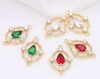 2pcs 14K Real Gold Plated Zircon Connector Charm Pendant,Nontarish Brass Connector,Earring Connector,Jewelry Connector,Necklace Connector