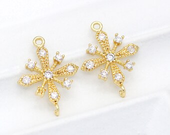 2pcs 14K Real Gold Plated Zircon Connector Charm Pendant,Nontarish Brass Connector,Earring Connector,Jewelry Connector,Necklace Connector