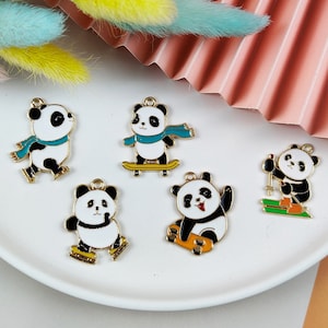10PCS Esmalte Charm,Drop oil Cartoon panda Alloy Charm Pendant,Earring Charms,Necklace Charms,Jewelry Charms for Earring Necklace Making