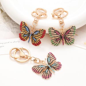 Inlaid with crystal Colorful butterfly alloy keychain,exquisite creative small gifts,handmade backpack mobile phone decorative pendants