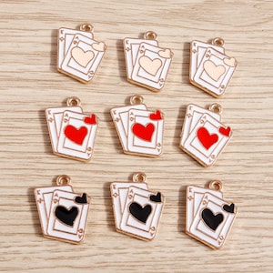 10 stks pokerkaart hart hanger emaille bedel, doe-het-zelf handgemaakte oliedruppelhanger, kleine creatieve charme, sieraden bedel voor oorbel ketting maken
