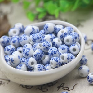 100PCS Ceramic  Beads, Blue-and-White Porcelain Beads,Jewelry Beads,Pottery Beads,Necklace Beads, Earring Beads