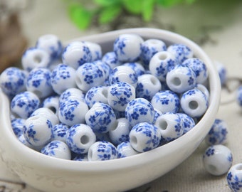 100PCS Ceramic  Beads, Blue-and-White Porcelain Beads,Jewelry Beads,Pottery Beads,Necklace Beads, Earring Beads