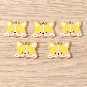 10PCS Cute little yellow dog Enamel Charms,Alloy Charm Pendant, DIY handmade Drip oil  Charms, Jewelry Charms for Earring Necklace Making
