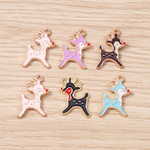 10 STKS Cartoon sikaherten emaille bedel, DIY handgemaakte legering druppelolie hanger, kleine creatieve charme, sieraden bedel voor oorbel ketting maken