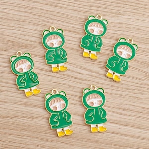 10 stks cartoon regenjas meisje emaille bedel, DIY handgemaakte legering oliedruppel hanger, kleine creatieve charme, sieraden bedel voor oorbel ketting maken