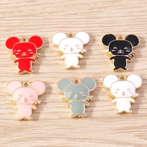 10 STKS Leuke cartoon muis emaille bedels, doe-het-zelf kleine handgemaakte oliedruppelhanger, ambachtelijke benodigdheden, sieraden bedels voor oorbel ketting maken