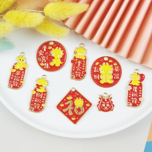 10 PCS Encantos de esmalte, Colgante de aleación de tarjeta de la suerte de aceite de gota, Encantos de pendientes, Encantos de collar, Encantos de joyería para hacer collares de pendientes