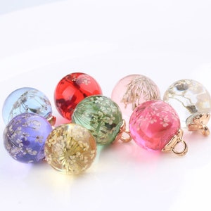 10pcs Dried Flower Glass Ball Charms,Glass Flower Pendant, Jewerly Charms, Earring Charms,Necklace Pendant