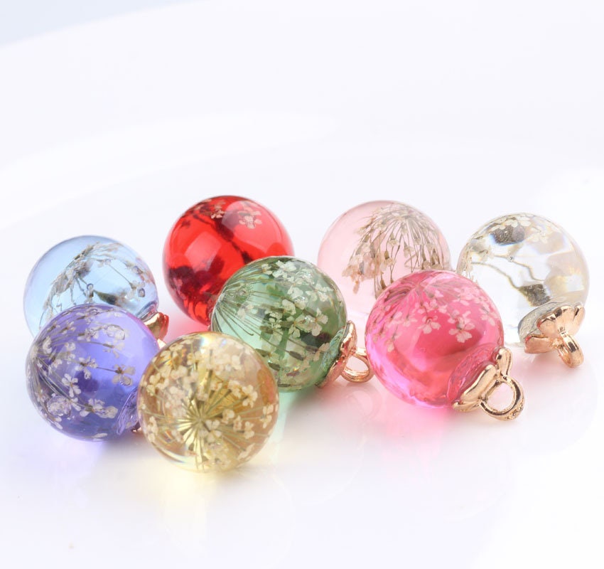 10pcs Dried Flower Glass Ball Charmsglass Flower Pendant Etsy