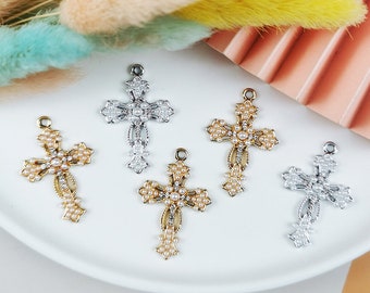 10/20 PCS Cross diamond Charms Connector, Alloy Charm Pendant, Earring Charms, Necklace Charms, Jewelry Charms for Earring Necklace Making